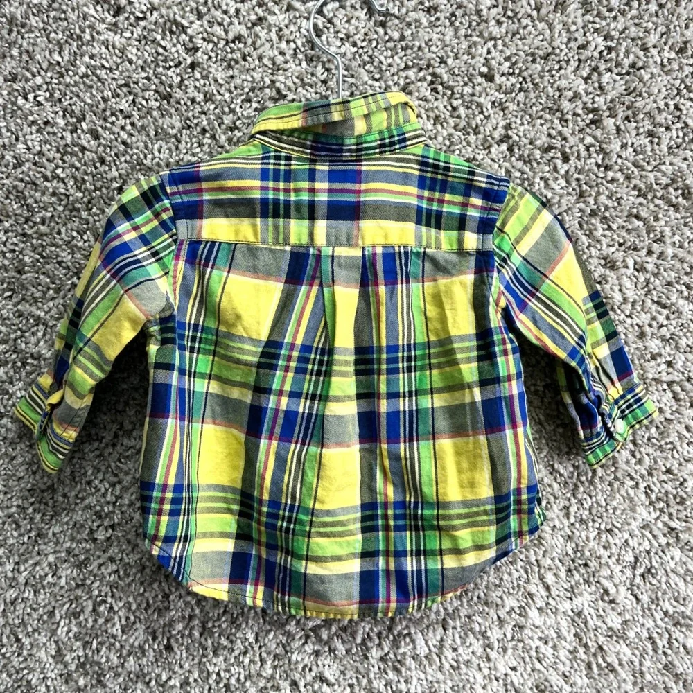 Ralph Lauren Shirt Baby 3M Yellow‎ Plaid Long Sleeve Button Down